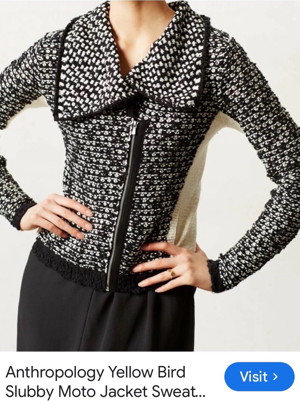 Anthropologie Sparrow Moto Black & White Knit Zip-Front Women's Sweater Hoodie